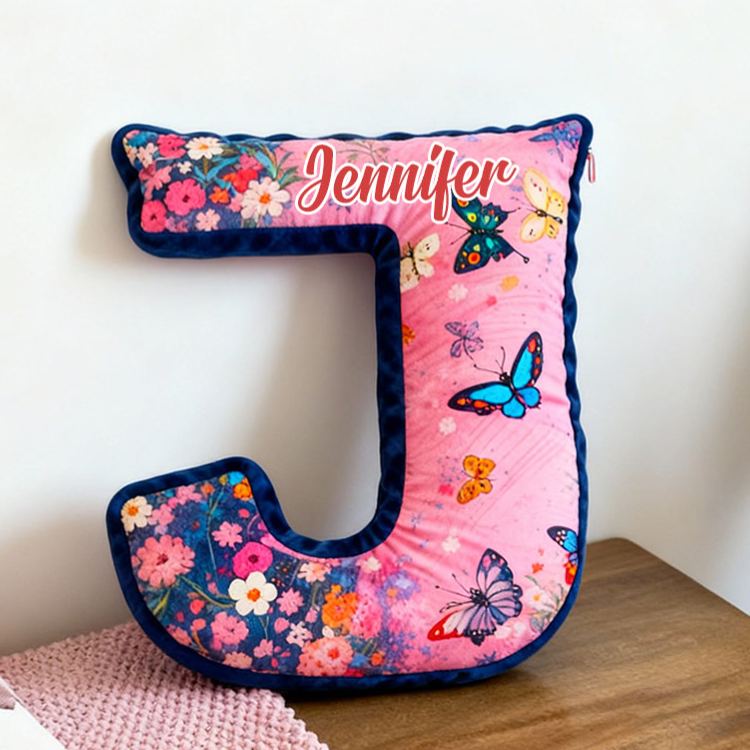 Personalized Butterfly and Floral Letter Pillow Custom Elegant Flowers Pattern Throw Pillow Christmas Butterflies Decor Pillow for Her Him