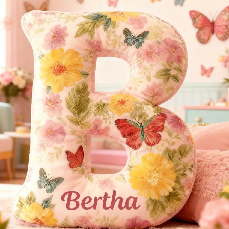 Personalized Flower Girl Oil Painting Style Butterfly Floral 26 Letters Pillow Girl friend Graphic 3D Printed Cushion Valentines Day Xmas Gift for Her