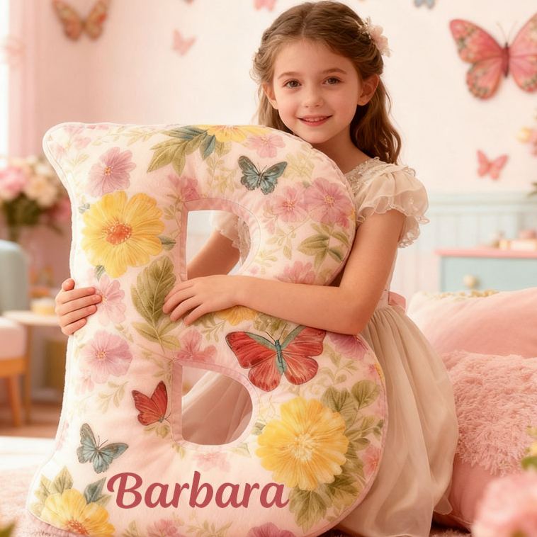 Personalized Flower Girl Oil Painting Style Butterfly Floral 26 Letters Pillow Girl friend Graphic 3D Printed Cushion Valentines Day Xmas Gift for Her