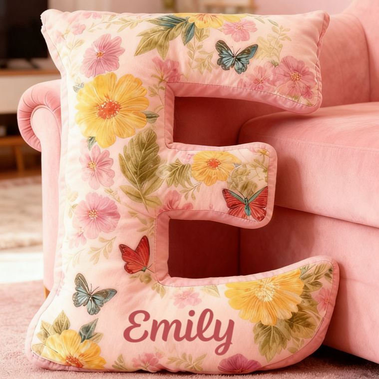 Personalized Flower Girl Oil Painting Style Butterfly Floral 26 Letters Pillow Girl friend Graphic 3D Printed Cushion Valentines Day Xmas Gift for Her