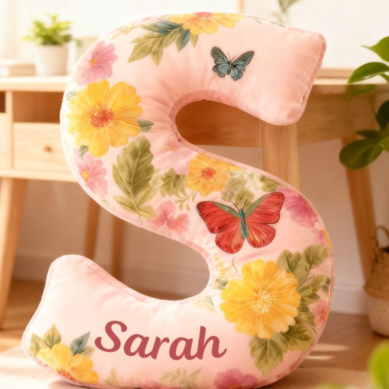 Personalized Flower Girl Oil Painting Style Butterfly Floral 26 Letters Pillow Girl friend Graphic 3D Printed Cushion Valentines Day Xmas Gift for Her