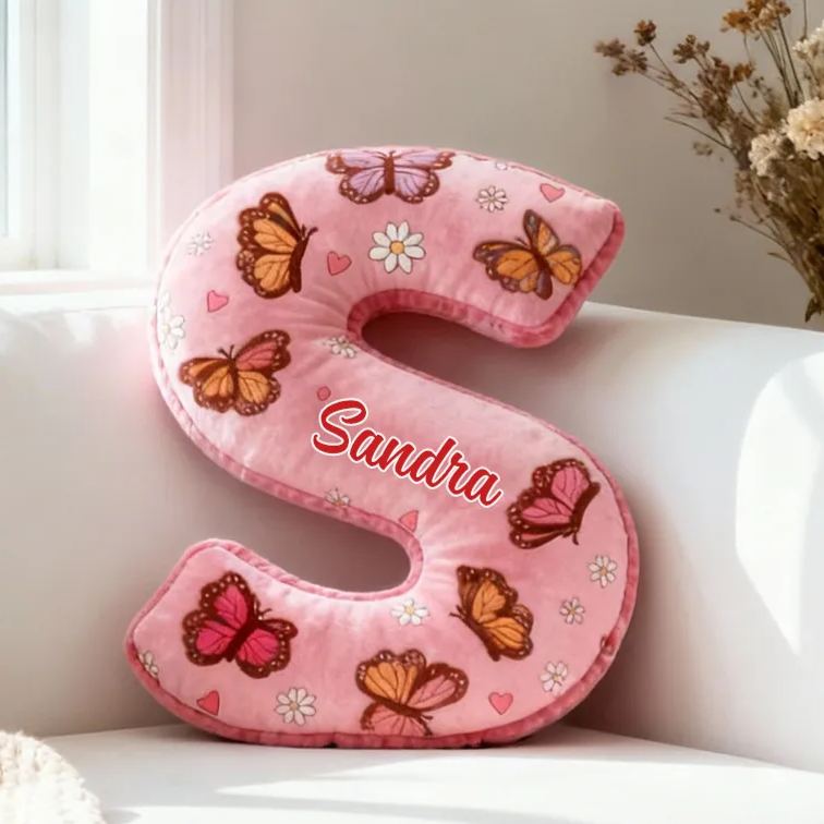 Personalized Butterfly Daisy Letter Pillow Custom Holiday Throw Pillow for Flower Girl Christmas Home Decor Gift for Her