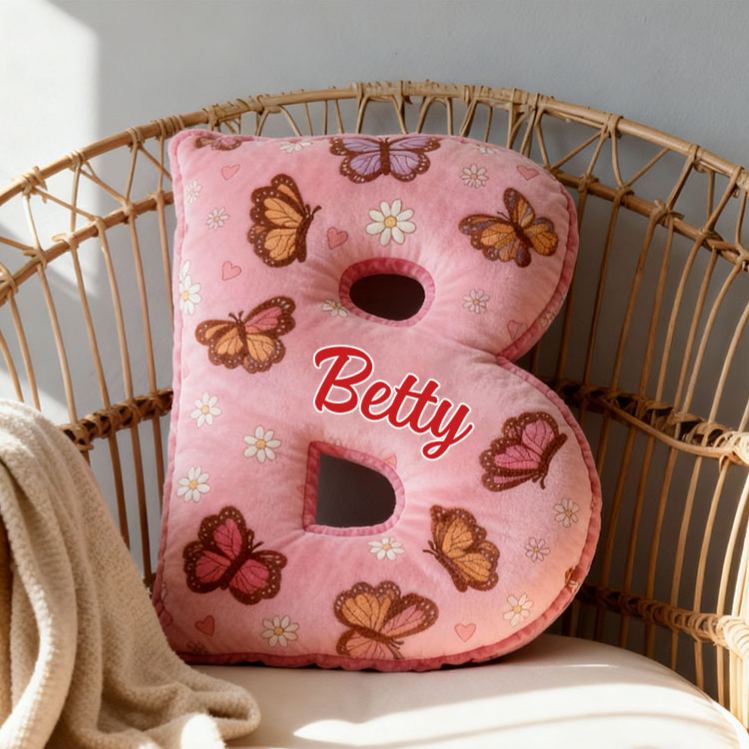 Personalized Butterfly Daisy Letter Pillow Custom Holiday Throw Pillow for Flower Girl Christmas Home Decor Gift for Her