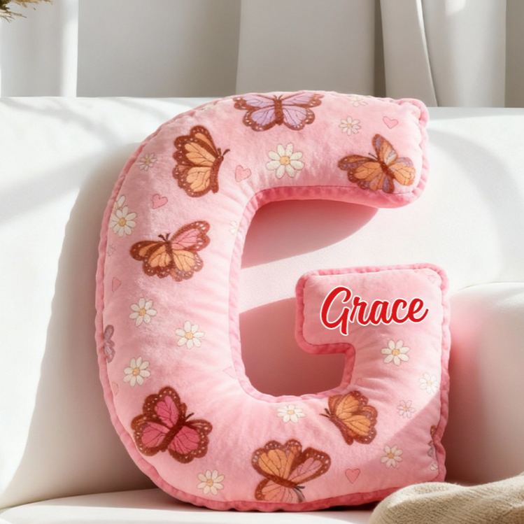 Personalized Butterfly Daisy Letter Pillow Custom Holiday Throw Pillow for Flower Girl Christmas Home Decor Gift for Her