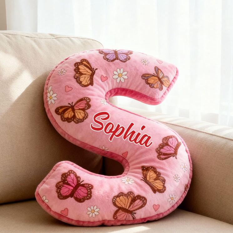 Personalized Butterfly Daisy Letter Pillow Custom Holiday Throw Pillow for Flower Girl Christmas Home Decor Gift for Her