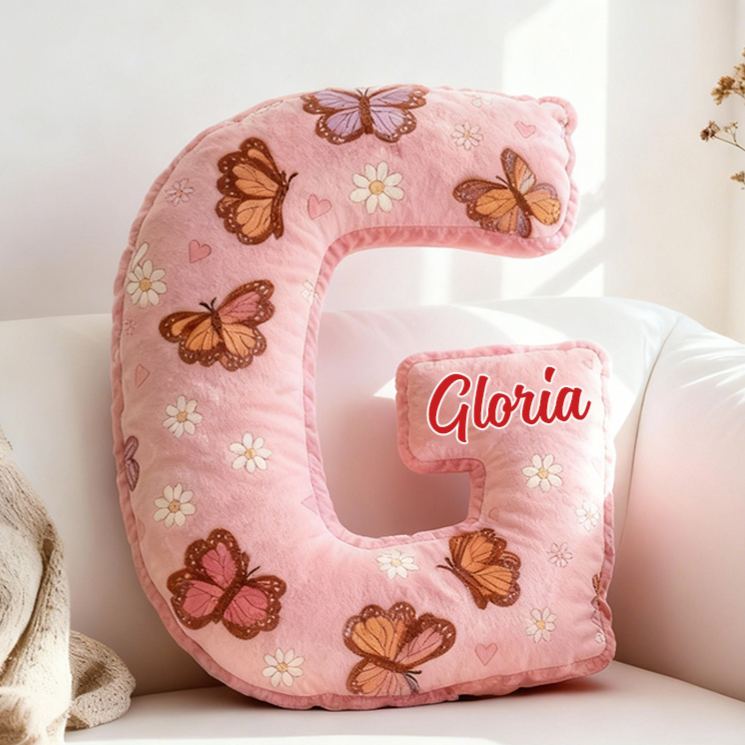 Personalized Butterfly Daisy Letter Pillow Custom Holiday Throw Pillow for Flower Girl Christmas Home Decor Gift for Her