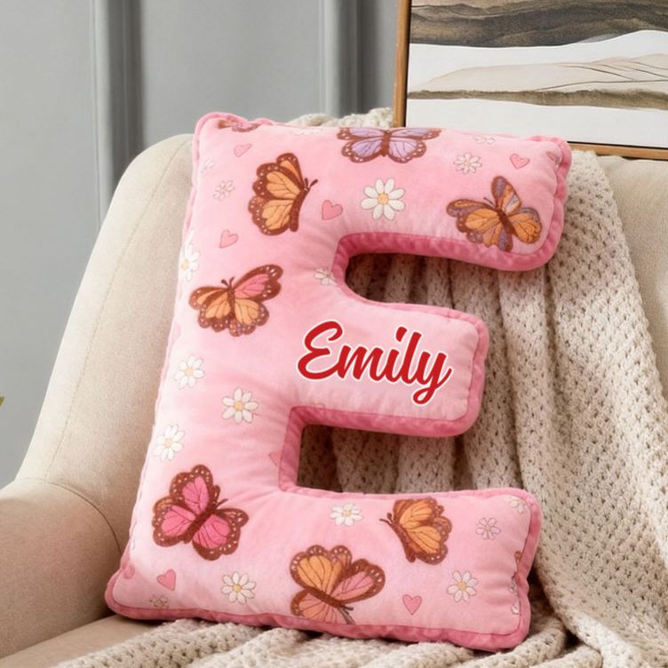 Personalized Butterfly Daisy Letter Pillow Custom Holiday Throw Pillow for Flower Girl Christmas Home Decor Gift for Her