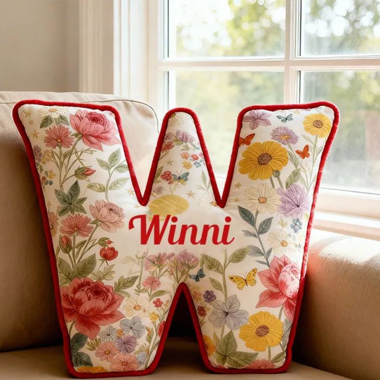 Personalized Floral Letter Pillow Custom Sunflower Rose Daisy Graphic Initial Throw Pillow Christmas Holiday Decor Pillow for Her