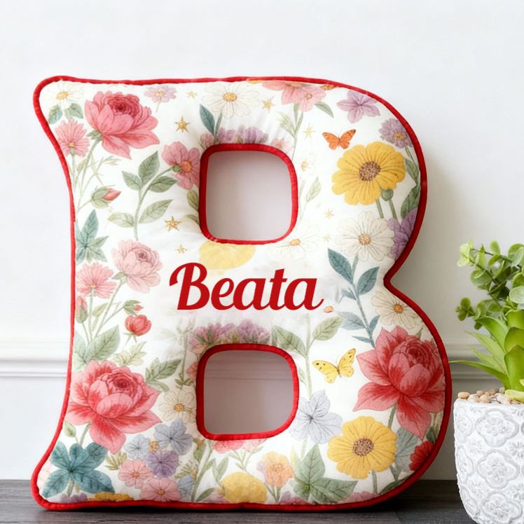 Personalized Floral Letter Pillow Custom Sunflower Rose Daisy Graphic Initial Throw Pillow Christmas Holiday Decor Pillow for Her