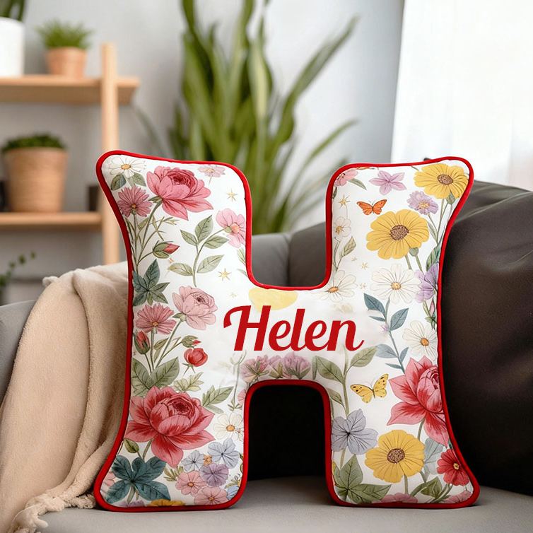 Personalized Floral Letter Pillow Custom Sunflower Rose Daisy Graphic Initial Throw Pillow Christmas Holiday Decor Pillow for Her