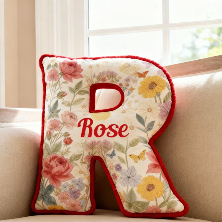 Personalized Floral Letter Pillow Custom Sunflower Rose Daisy Graphic Initial Throw Pillow Christmas Holiday Decor Pillow for Her