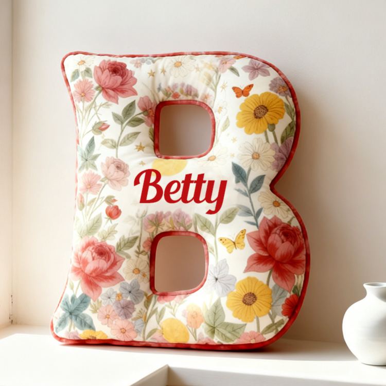 Personalized Floral Letter Pillow Custom Sunflower Rose Daisy Graphic Initial Throw Pillow Christmas Holiday Decor Pillow for Her