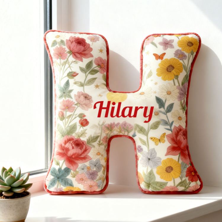 Personalized Floral Letter Pillow Custom Sunflower Rose Daisy Graphic Initial Throw Pillow Christmas Holiday Decor Pillow for Her