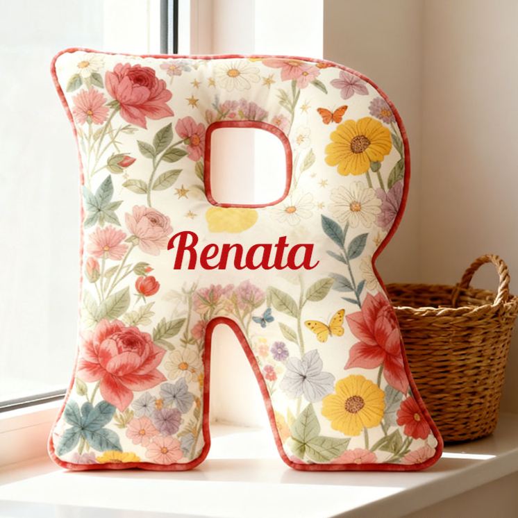 Personalized Floral Letter Pillow Custom Sunflower Rose Daisy Graphic Initial Throw Pillow Christmas Holiday Decor Pillow for Her