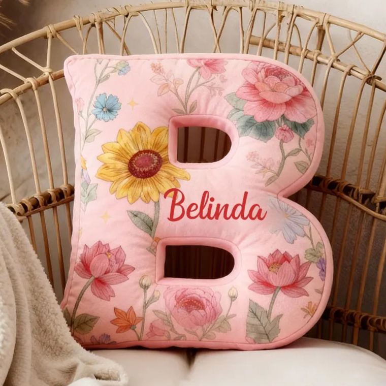 Personalized Sunflower Lotus Initial Pillow Custom Floral Letter Throw Pillow for Her Christmas Home Decor Gift Pillow