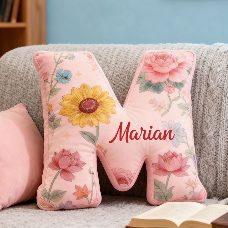 Personalized Sunflower Lotus Initial Pillow Custom Floral Letter Throw Pillow for Her Christmas Home Decor Gift Pillow