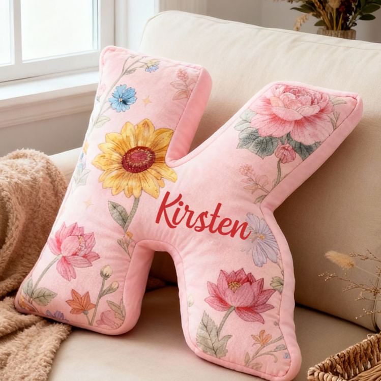 Personalized Sunflower Lotus Initial Pillow Custom Floral Letter Throw Pillow for Her Christmas Home Decor Gift Pillow