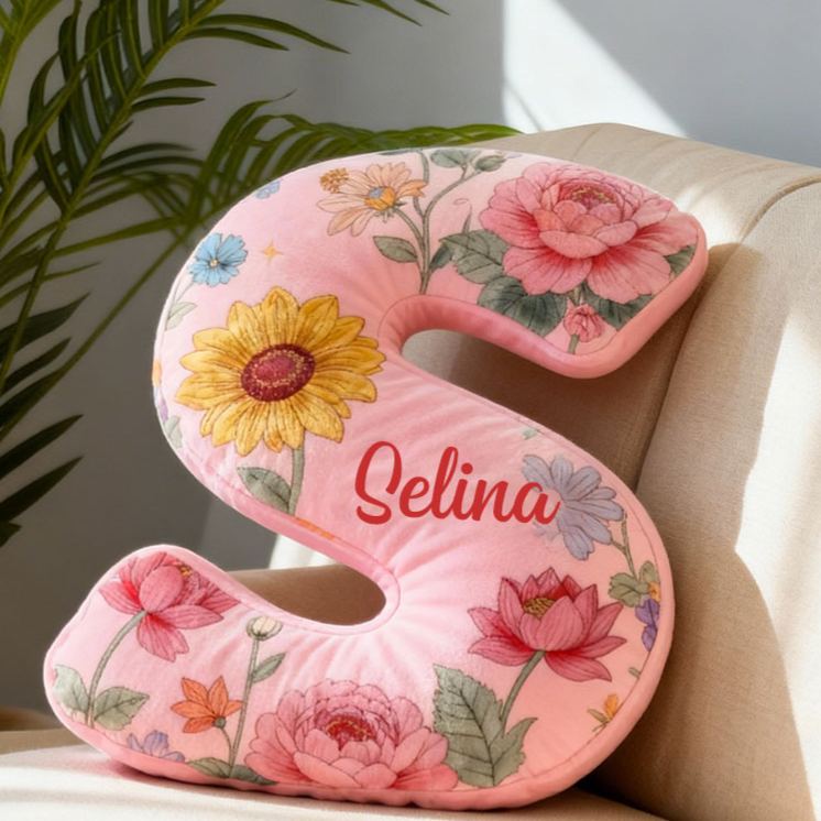Personalized Sunflower Lotus Initial Pillow Custom Floral Letter Throw Pillow for Her Christmas Home Decor Gift Pillow