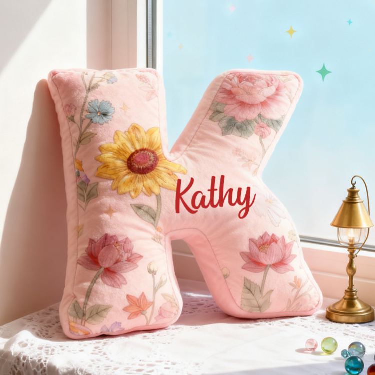 Personalized Sunflower Lotus Initial Pillow Custom Floral Letter Throw Pillow for Her Christmas Home Decor Gift Pillow