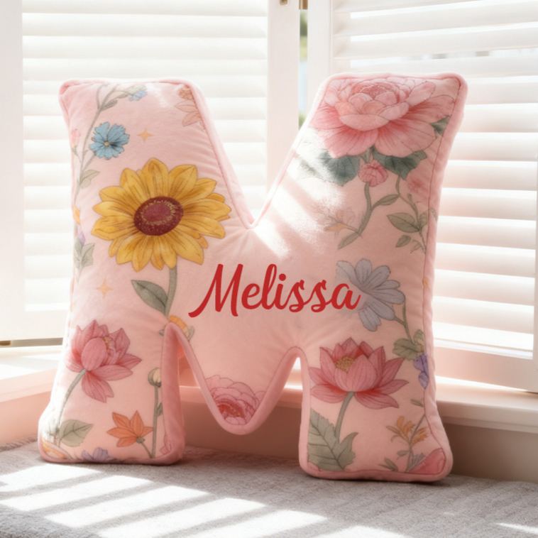 Personalized Sunflower Lotus Initial Pillow Custom Floral Letter Throw Pillow for Her Christmas Home Decor Gift Pillow