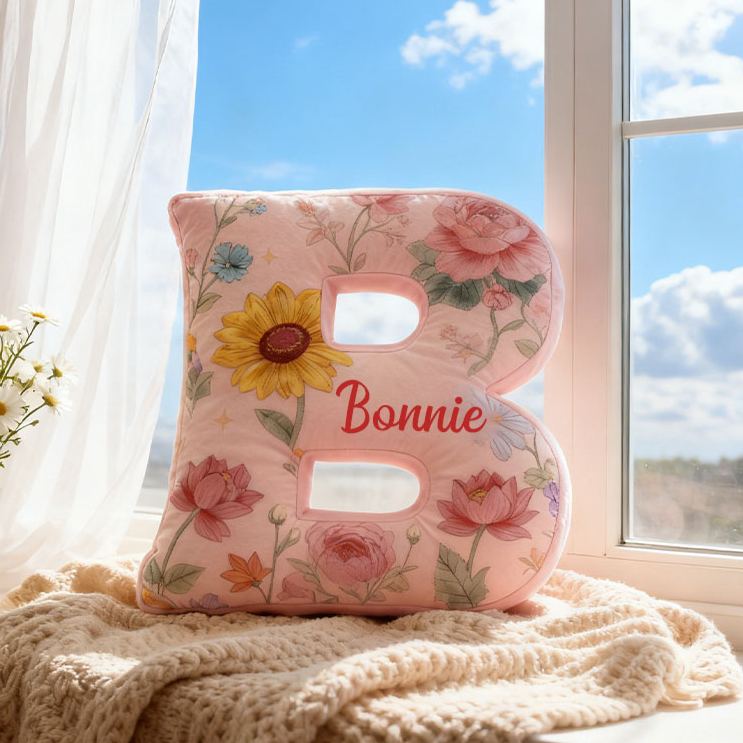 Personalized Sunflower Lotus Initial Pillow Custom Floral Letter Throw Pillow for Her Christmas Home Decor Gift Pillow