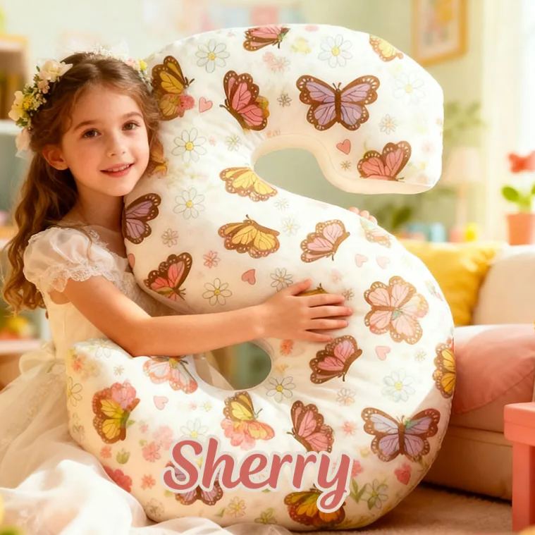 Personalized Flower Girl Butterfly Floral 26 Letters Pillow Custom Girl friend Name Graphic 3D Printed Cushion Valentines Day Christmas Gift for Her