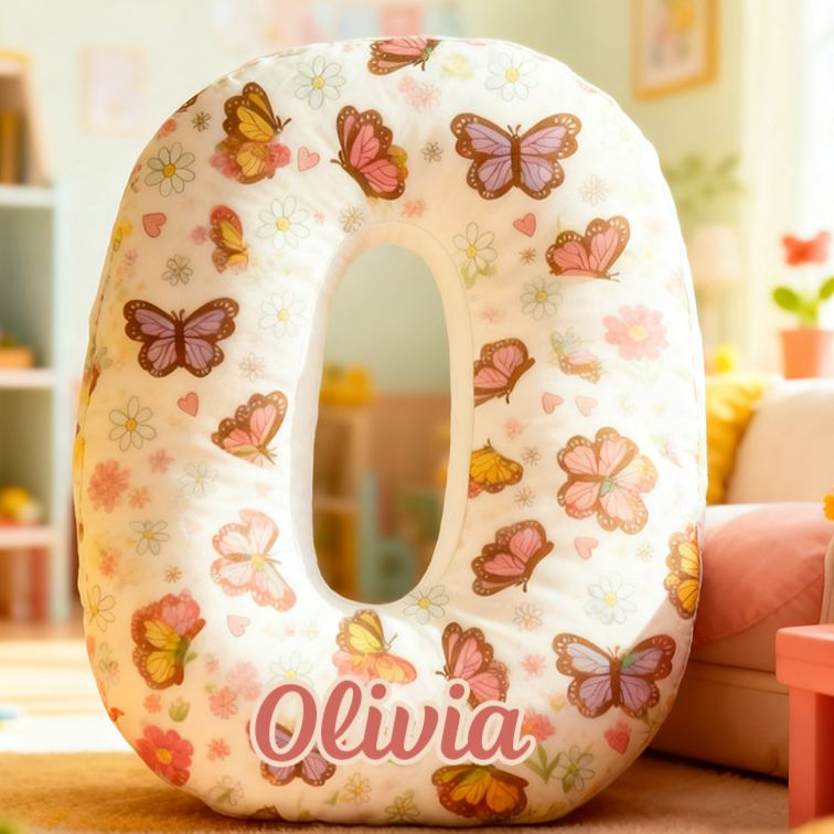 Personalized Flower Girl Butterfly Floral 26 Letters Pillow Custom Girl friend Name Graphic 3D Printed Cushion Valentines Day Christmas Gift for Her