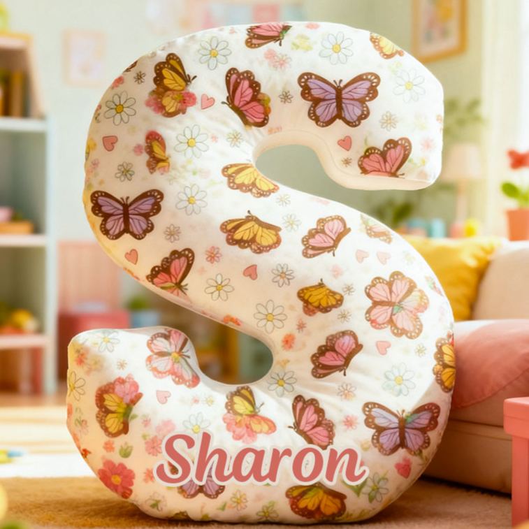 Personalized Flower Girl Butterfly Floral 26 Letters Pillow Custom Girl friend Name Graphic 3D Printed Cushion Valentines Day Christmas Gift for Her