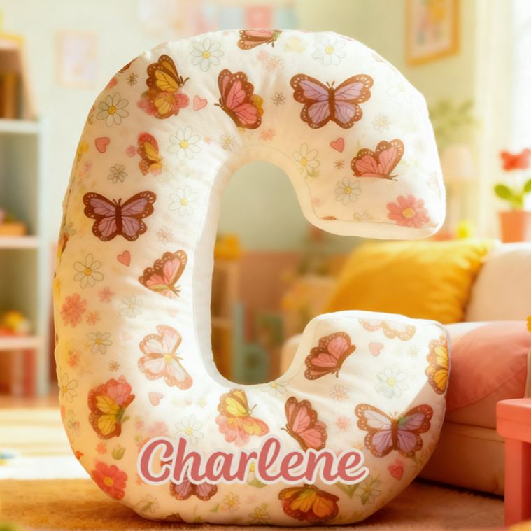 Personalized Flower Girl Butterfly Floral 26 Letters Pillow Custom Girl friend Name Graphic 3D Printed Cushion Valentines Day Christmas Gift for Her