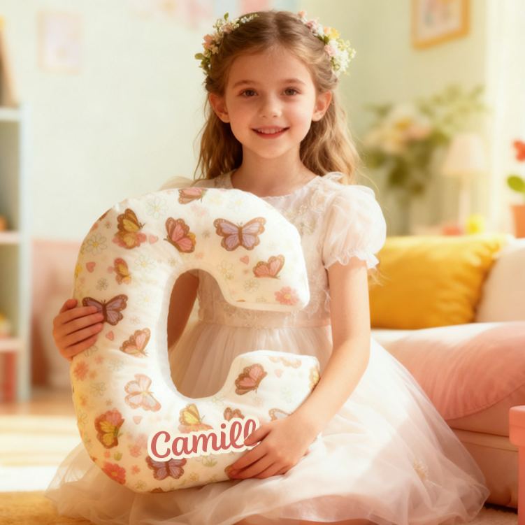 Personalized Flower Girl Butterfly Floral 26 Letters Pillow Custom Girl friend Name Graphic 3D Printed Cushion Valentines Day Christmas Gift for Her