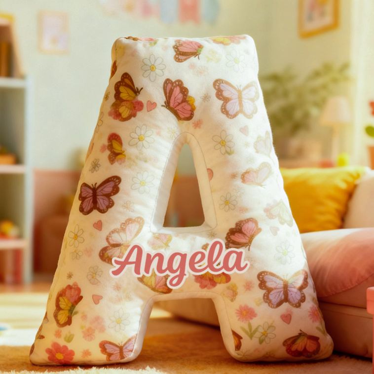 Personalized Flower Girl Butterfly Floral 26 Letters Pillow Custom Girl friend Name Graphic 3D Printed Cushion Valentines Day Christmas Gift for Her