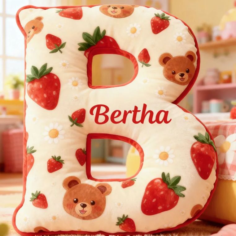 Personalized Girl friend Bear and Strawberry 26 Letters Pillow Custom Girlfriend Graphic 3D Printed Cushion Valentines Day Christmas Gift for Her