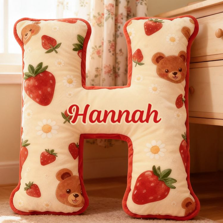 Personalized Girl friend Bear and Strawberry 26 Letters Pillow Custom Girlfriend Graphic 3D Printed Cushion Valentines Day Christmas Gift for Her