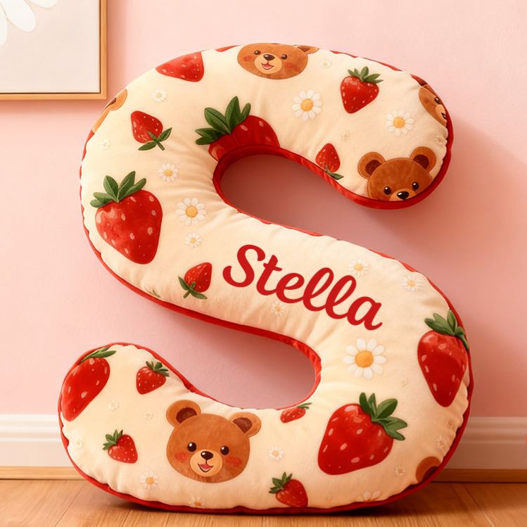 Personalized Girl friend Bear and Strawberry 26 Letters Pillow Custom Girlfriend Graphic 3D Printed Cushion Valentines Day Christmas Gift for Her