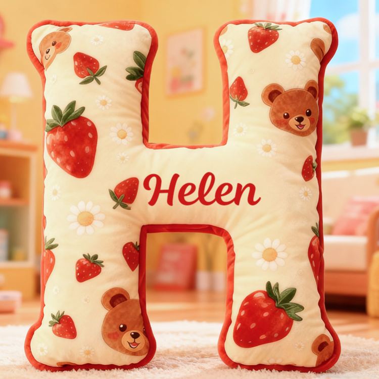 Personalized Girl friend Bear and Strawberry 26 Letters Pillow Custom Girlfriend Graphic 3D Printed Cushion Valentines Day Christmas Gift for Her