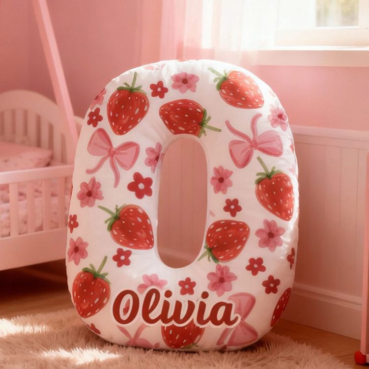 Personalized Rosette Strawberry Letter Pillow Initial Throw Pillow Custom Holiday Home Decor Letter Pillow for Flower Girl for Girl friend