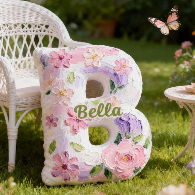 Personalized Colorful Flora Letter Pillow Initial Flower Throw Pillow Custom Holiday Home Decor Letter Pillow for Flower Girl for Girl friend