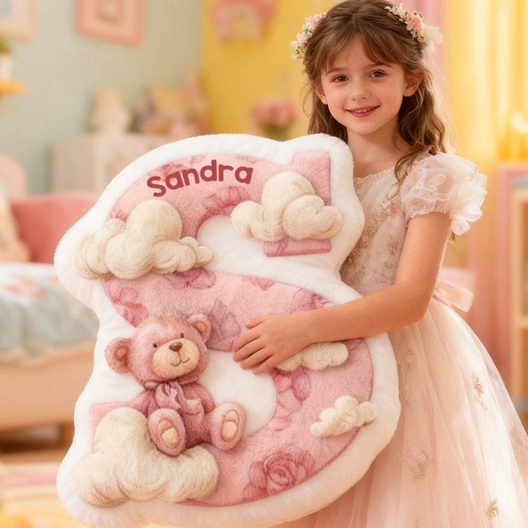 Personalized Flower Girl Pink Bear and Cloud 26 Letters Pillow Custom Girl friend Graphic 3D Printed Alphabet Initials Cushion Birthday Gift for Her