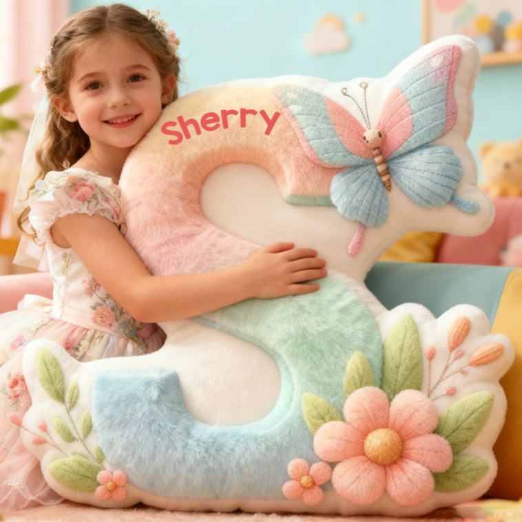 Personalized Flower Girl Floral Butterfly 26 Letters Pillow Custom Girl friend Graphic 3D Printed Alphabet Initials Cushion Birthday Gift for Her