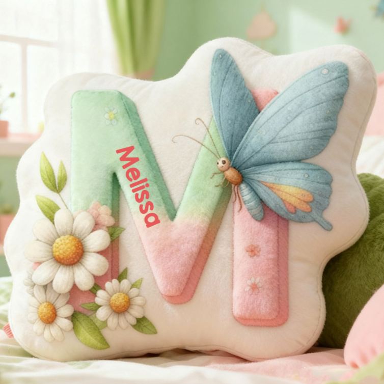 Personalized Flower Girl Floral Butterfly 26 Letters Pillow Custom Girl friend Graphic 3D Printed Alphabet Initials Cushion Birthday Gift for Her