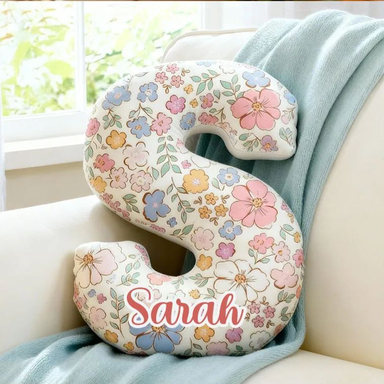 Personalized Floral Letter Pillow for Flower Girl Custom Full Print Flowers Initial Throw Pillow for Her Holiday Home Decor Floral Lovers Pillow