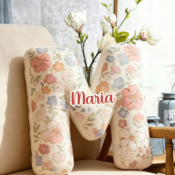 Personalized Floral Letter Pillow for Flower Girl Custom Full Print Flowers Initial Throw Pillow for Her Holiday Home Decor Floral Lovers Pillow
