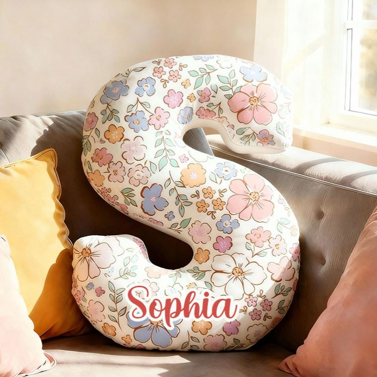 Personalized Floral Letter Pillow for Flower Girl Custom Full Print Flowers Initial Throw Pillow for Her Holiday Home Decor Floral Lovers Pillow