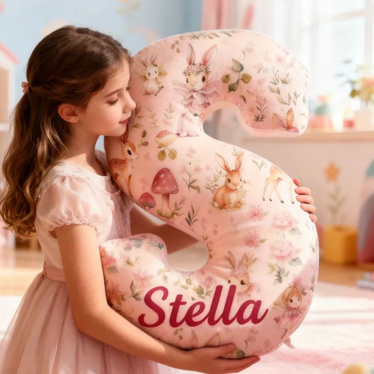 Personalized Flower Girl Floral Rabbit Fairy 26 Letters Pillow Custom Girl friend Mushroom Graphic 3D Printed Alphabet Cushion Birthday Gift for Her
