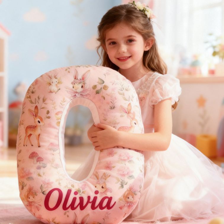 Personalized Flower Girl Floral Rabbit Fairy 26 Letters Pillow Custom Girl friend Mushroom Graphic 3D Printed Alphabet Cushion Birthday Gift for Her