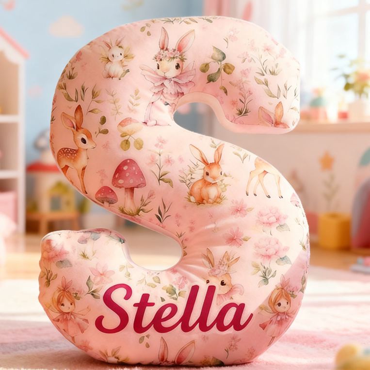 Personalized Flower Girl Floral Rabbit Fairy 26 Letters Pillow Custom Girl friend Mushroom Graphic 3D Printed Alphabet Cushion Birthday Gift for Her