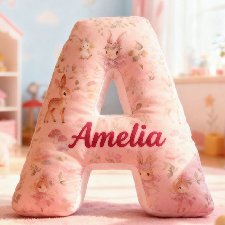 Personalized Flower Girl Floral Rabbit Fairy 26 Letters Pillow Custom Girl friend Mushroom Graphic 3D Printed Alphabet Cushion Birthday Gift for Her