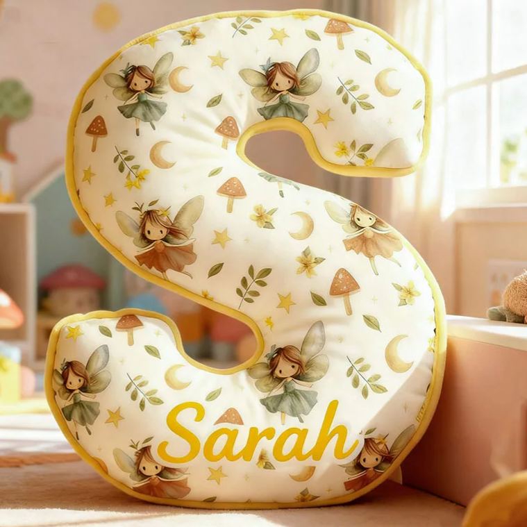 Personalized Flower Girl Yellow Flower Fairy 26 Letters Pillow Custom Girl friend Graphic 3D Printed Alphabet Initials Cushion Birthday Gift for Her