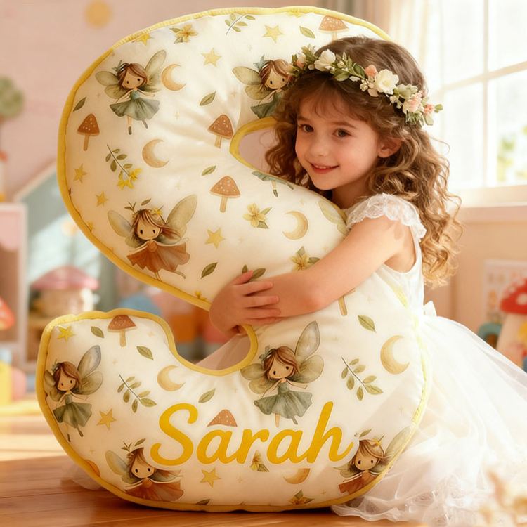 Personalized Flower Girl Yellow Flower Fairy 26 Letters Pillow Custom Girl friend Graphic 3D Printed Alphabet Initials Cushion Birthday Gift for Her
