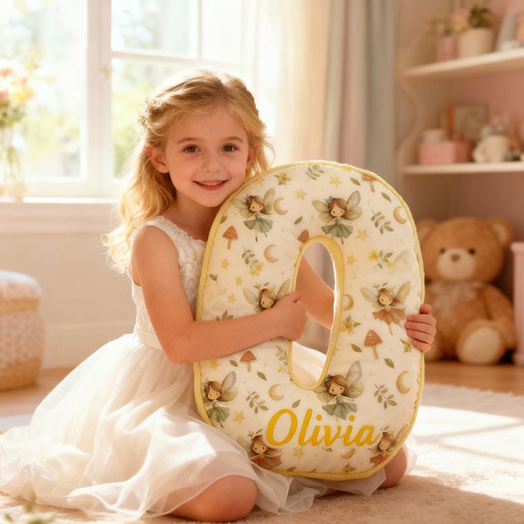 Personalized Flower Girl Yellow Flower Fairy 26 Letters Pillow Custom Girl friend Graphic 3D Printed Alphabet Initials Cushion Birthday Gift for Her